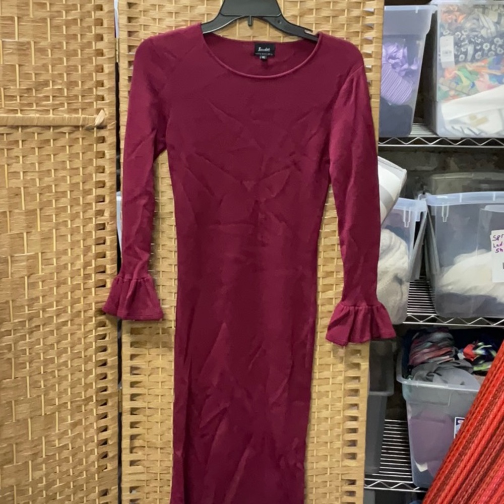 Baradot Burgundy Maxi Dress with Ruffle Cuffs